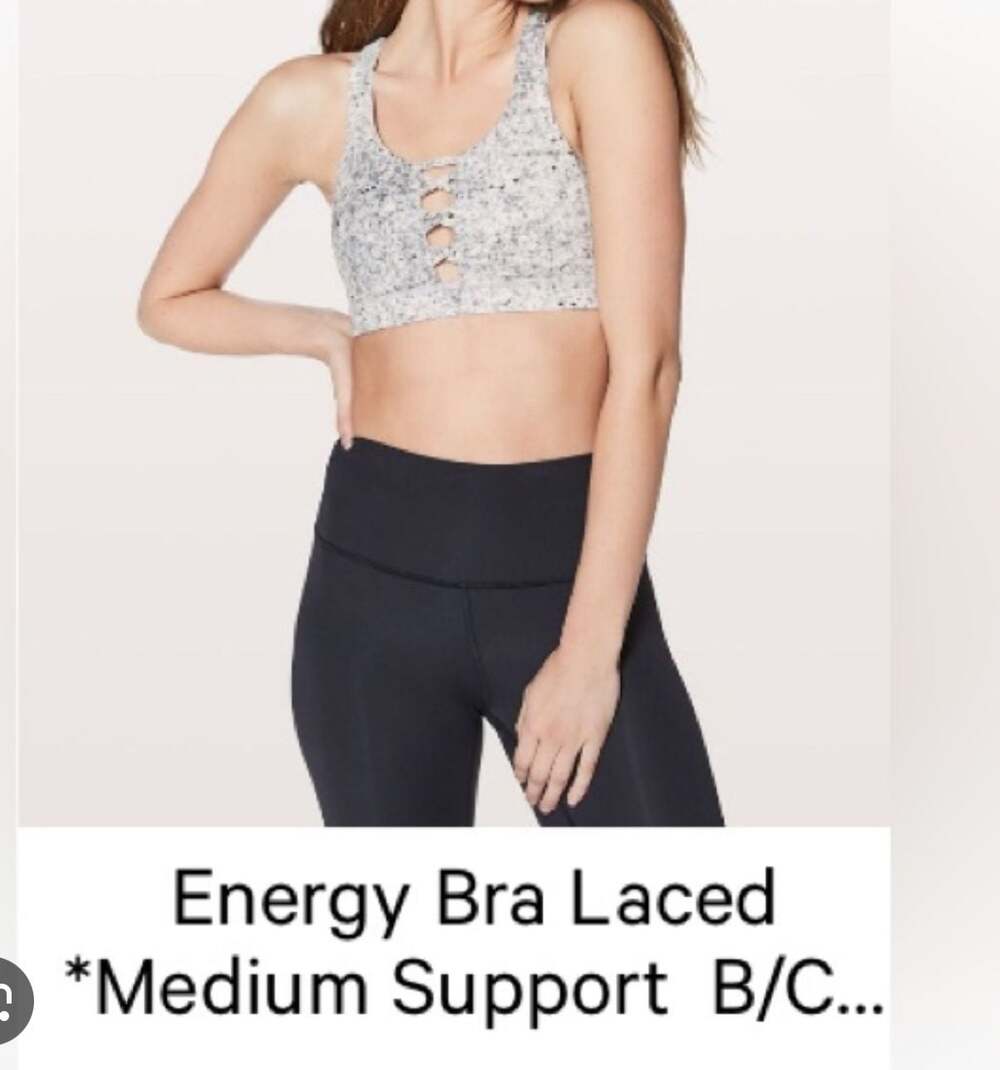 Lululemon Energy Bra Laced Medium Support  Iced Wave White Black 12